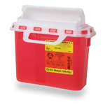 Product Image *Limited Quantity* Sharps Container, Horizontal Entry, 10 3/4inch x 10 3/4inch x 4inch, 5.4 Quart, Red