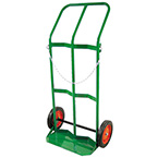 Product Image Cylinder Cart, H, T Cylinders, 2 Cylinder Capacity, 46in H x 28in D x 25in W, Two 10in Wheels, 31 lbs, Safety Chain, Green