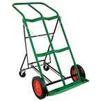 Product Image Cylinder Cart, H, T Cylinders, 2 Cylinder Capacity, Foldable Rear Assembly, 46in H x 28in D x 25in W, 41 lbs, Two 10in Wheels, Two 4in Swivel Casters, Green