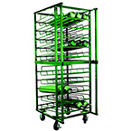 Product Image Cylinder Cart, 50 Cylinder Capacity D E, 100 Cylinder Capacity M7 M9 C, Layered, Four 5in Casters with Brake, 73in H x 32in D x27in W, 190 lbs, Green
