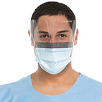 Product Image Procedure Mask, The Protector, Fog Free, Wraparound Splashguard Visor, Pleated, Earloops, Blue