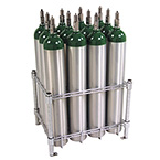 Product Image Oxygen Cylinder Rack, Holds 12 E or D Cylinders, Chrome Plated, Bolt Down Feet