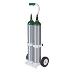 Product Image Cylinder Cart, Deluxe, Dual, 2 D or E Cylinders, MRI Compatible, Rolling Cart, 1/2in Mounting Hook