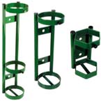 Product Image Cylinder Holder, D, E Cylinders, 1 Cylinder Capacity, Wall Mount, 2 Ring Frame, 14in H x 5in D x 5in W, 4lbs, Green