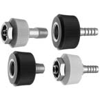 Product Image Fitting, Oxygen, DISS 1240, DISS Hand Tight Nut and Nipple x 1/4in ID Hose Barb, 9/16in 18 Thread